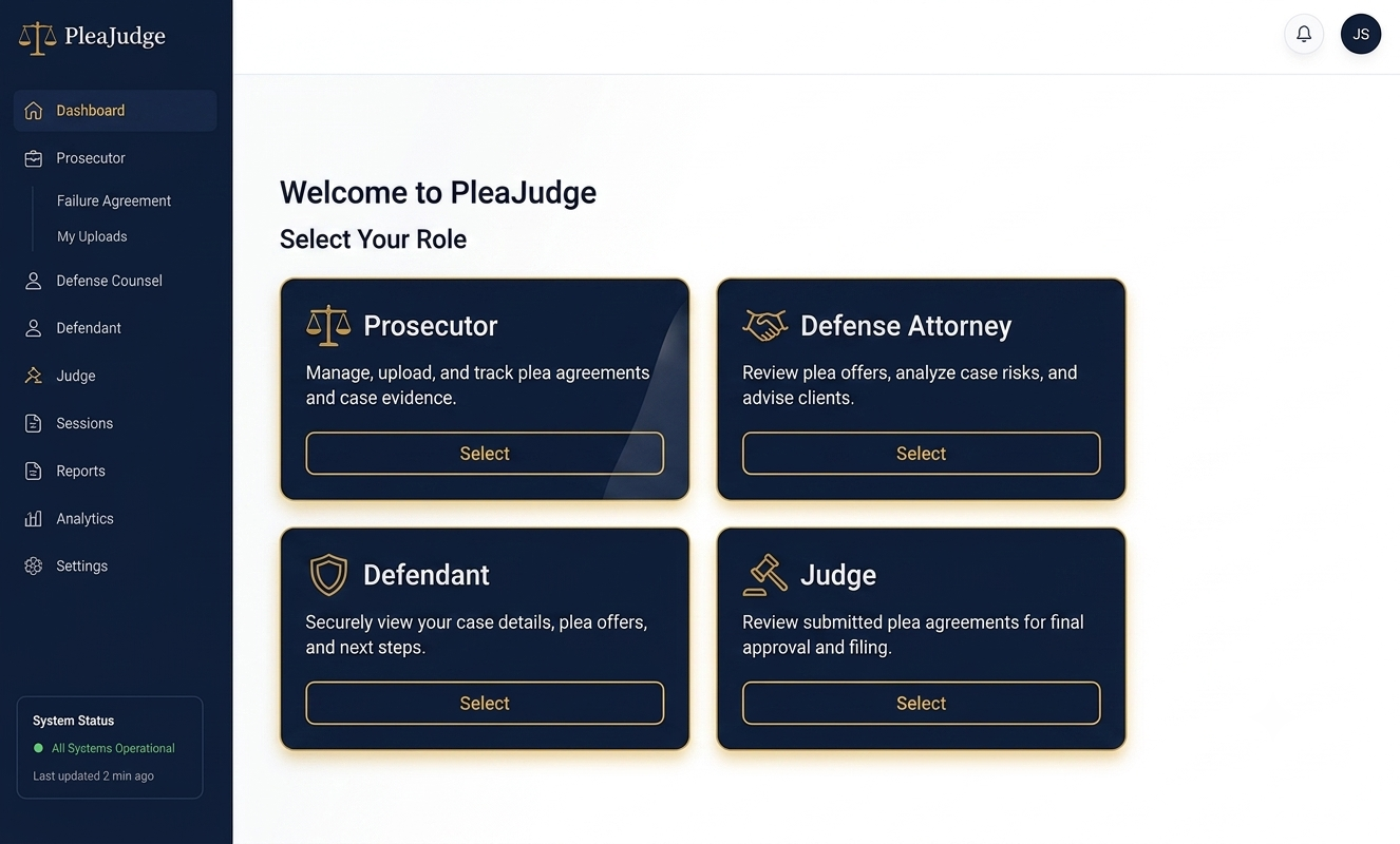 PleaJudge AI dashboard screenshot